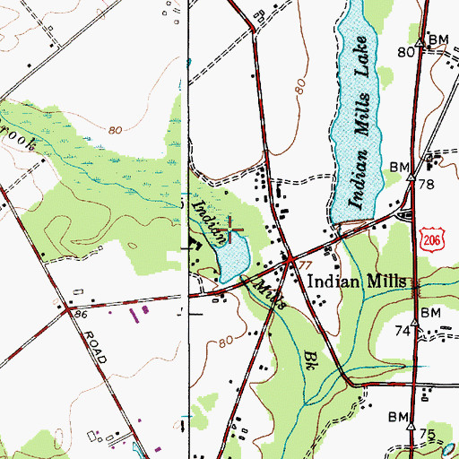 Topographic Map of Indian Mills Sawmill Pond, NJ