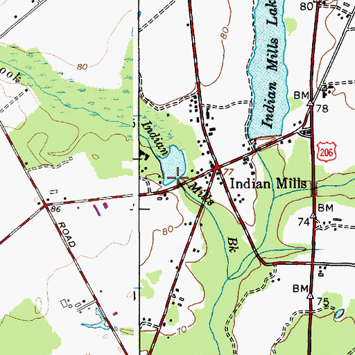 Topographic Map of Indian Mills Sawmill Dam, NJ