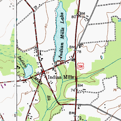 Topographic Map of Indian Mills Dam, NJ