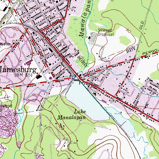 Topographic Map of Manalapan Lake Dam, NJ