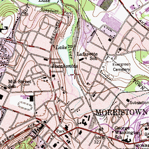 Topographic Map of Pocahontas Dam, NJ