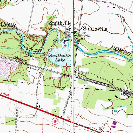 Topographic Map of Smithville Dam, NJ