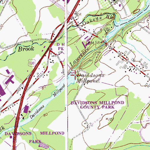 Topographic Map of Davidsons Millpond Dam, NJ