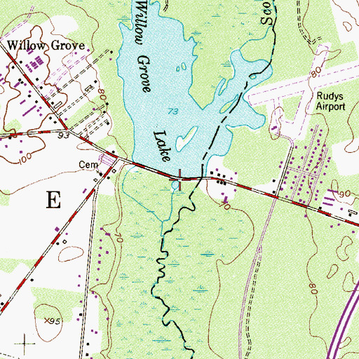Topographic Map of Willow Grove Dam, NJ