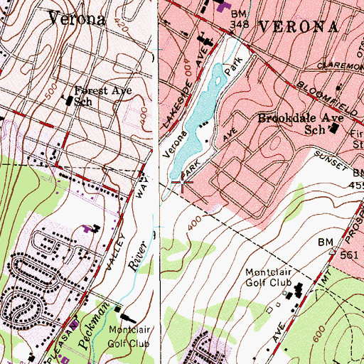 Topographic Map of Verona Lake Dam, NJ
