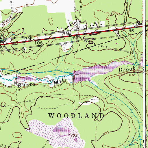 Topographic Map of Burrs Mill Brook Reservoir, NJ