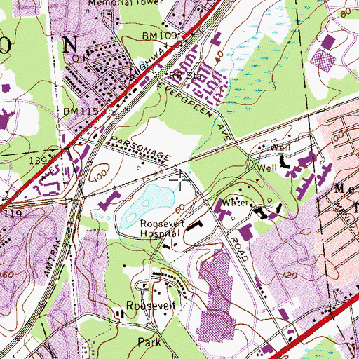 Topographic Map of Roosevelt Park Dam, NJ