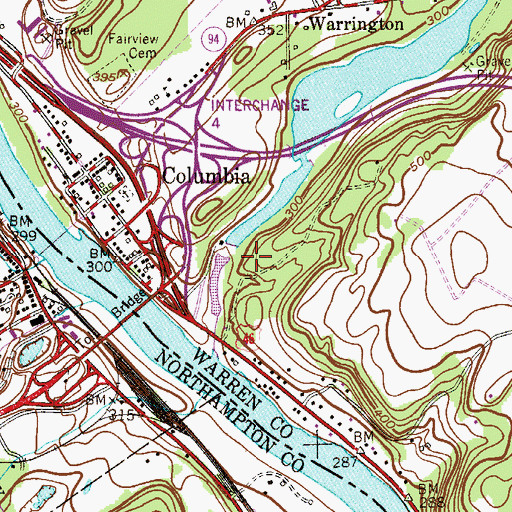Topographic Map of Columbia Dam, NJ