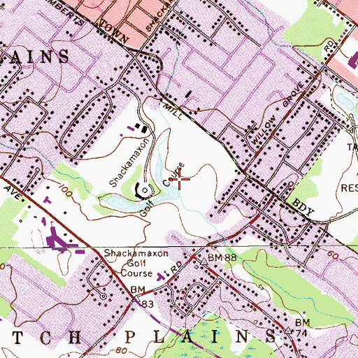 Topographic Map of Shackamaxon Dam, NJ
