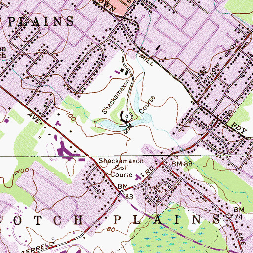 Topographic Map of Shackamaxon Lake, NJ