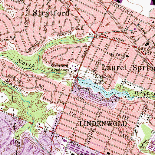 Topographic Map of Laurel Springs Dam, NJ