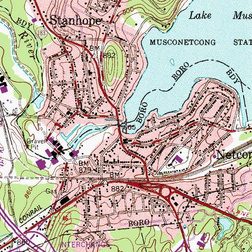 Topographic Map of Lake Musconetcong Dam, NJ