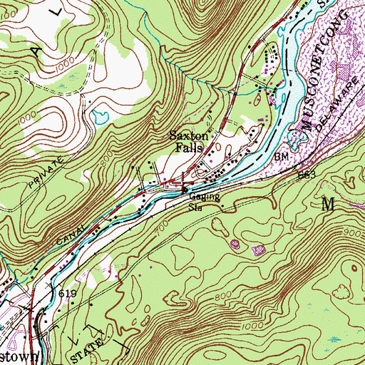 Topographic Map of Saxton Falls Dam, NJ