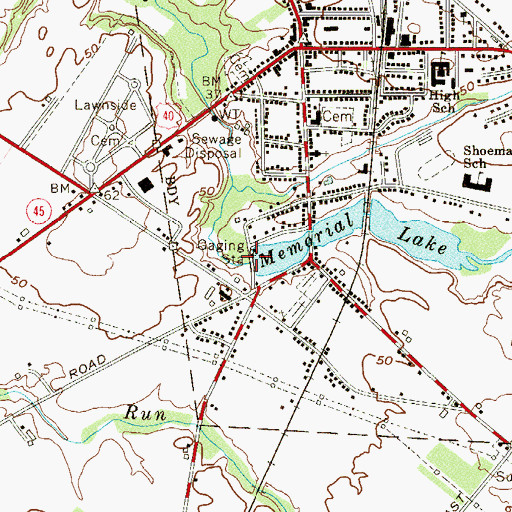 Topographic Map of Veterans Memorial Lake Dam, NJ