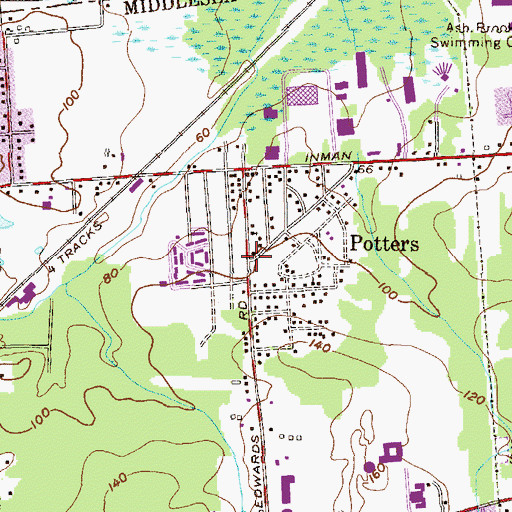 Topographic Map of Potters, NJ