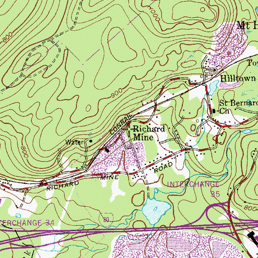 Topographic Map of Richard Mine, NJ