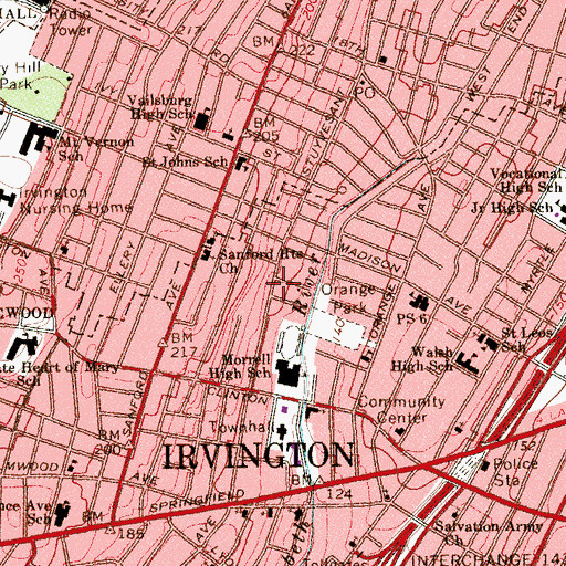 Topographic Map of Irvington, NJ