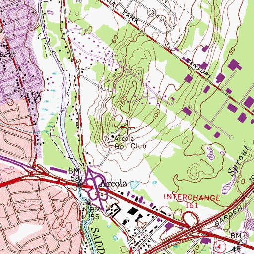 Topographic Map of Arcola Golf Club, NJ
