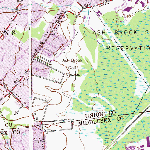 Topographic Map of Ash Brook Golf Course, NJ