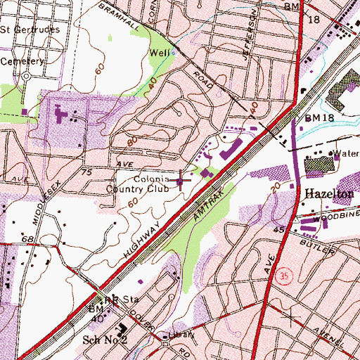 Topographic Map of Colonia Country Club, NJ