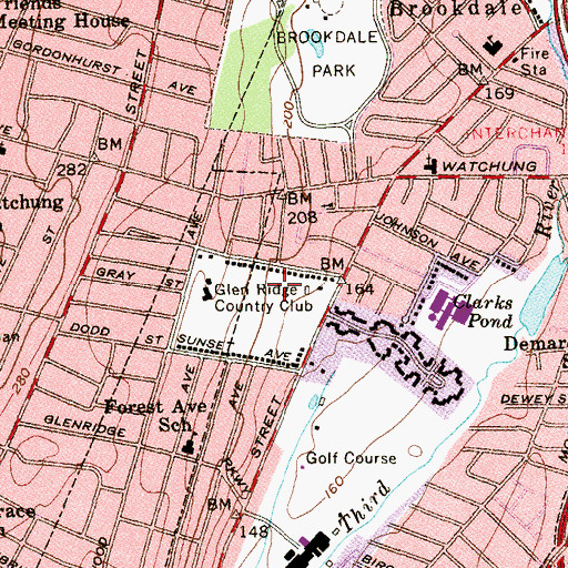 Topographic Map of Glen Ridge Country Club, NJ