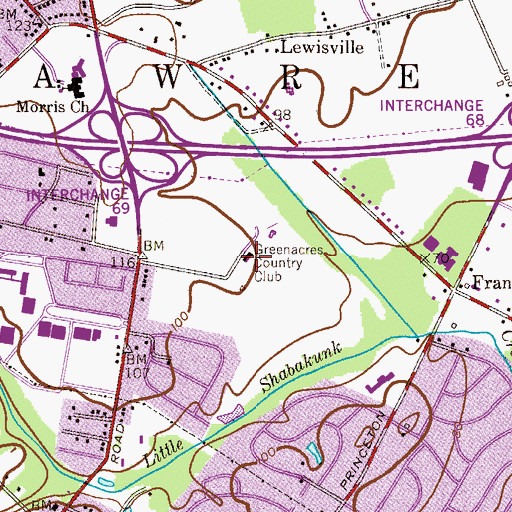 Topographic Map of Green Acres Country Club, NJ