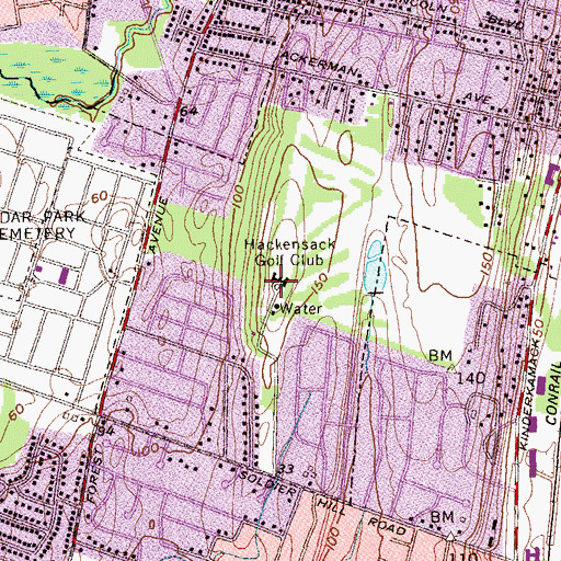 Topographic Map of Hackensack Golf Club, NJ