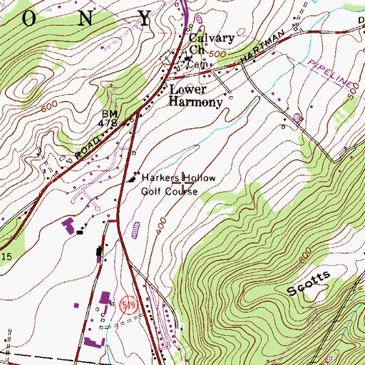 Topographic Map of Harkers Hollow Golf Course, NJ