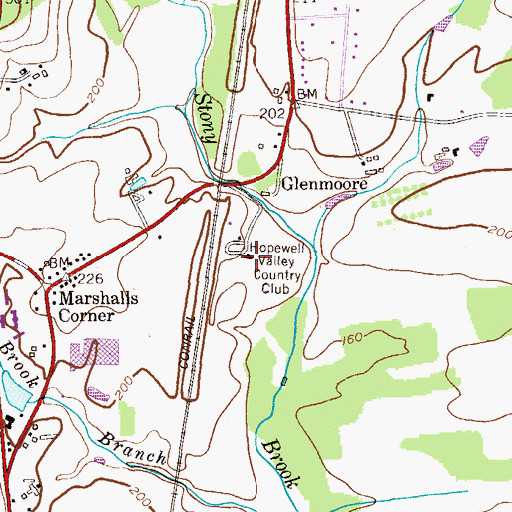 Topographic Map of Hopewell Valley Country Club, NJ