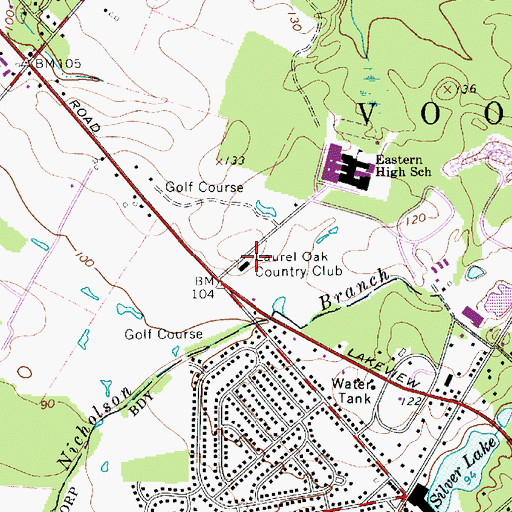 Topographic Map of Laurel Oak Country Club, NJ