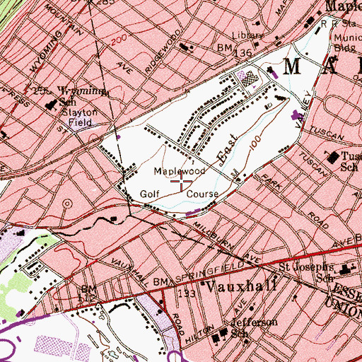 Topographic Map of Maplewood Golf Course, NJ