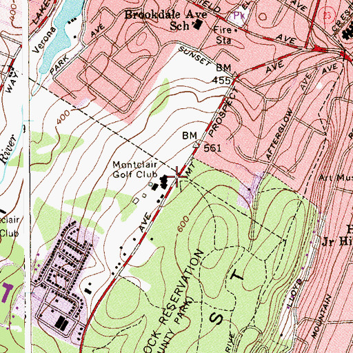 Topographic Map of Montclair Golf Club, NJ