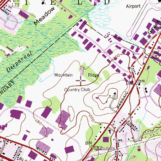 Topographic Map of Mountain Ridge Country Club, NJ