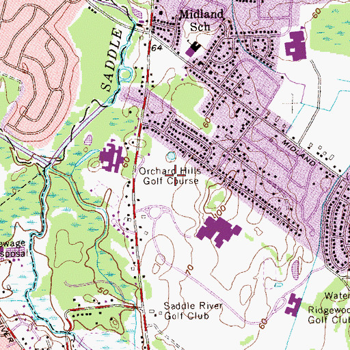 Topographic Map of Orchard Hills Golf Course, NJ