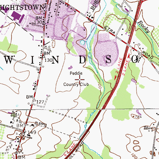 Topographic Map of Peddie Country Club, NJ