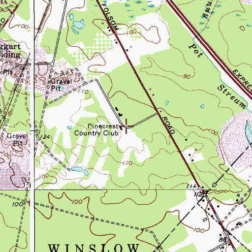 Topographic Map of Pinecrest Country Club, NJ