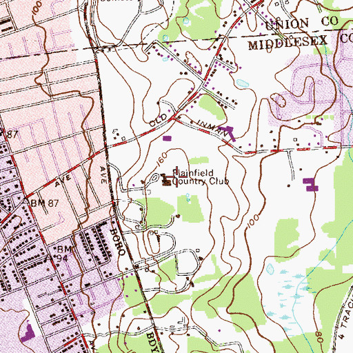 Topographic Map of Plainfield Country Club, NJ