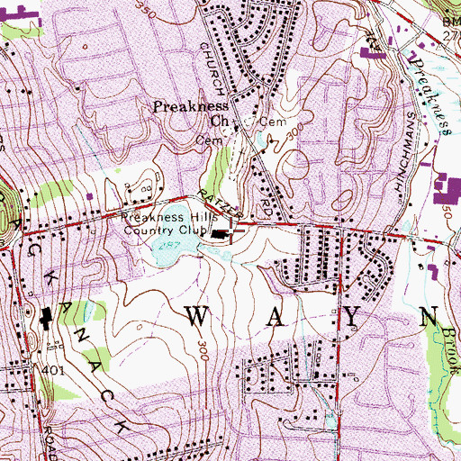 Topographic Map of Preakness Hills Country Club, NJ