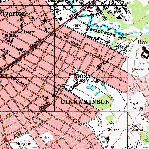 Topographic Map of Riverton Country Club, NJ