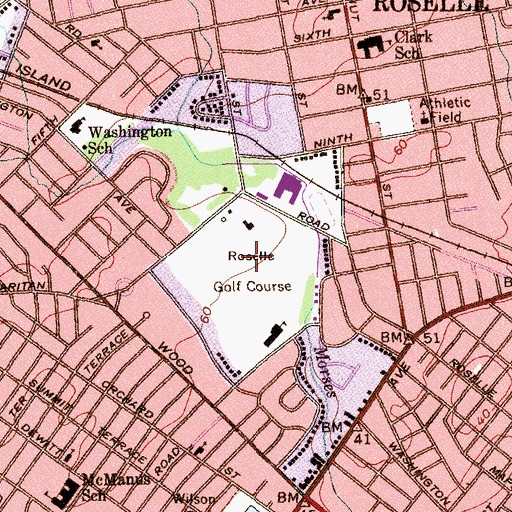 Topographic Map of Roselle Golf Course, NJ