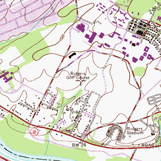 Topographic Map of Rutgers Golf Course, NJ