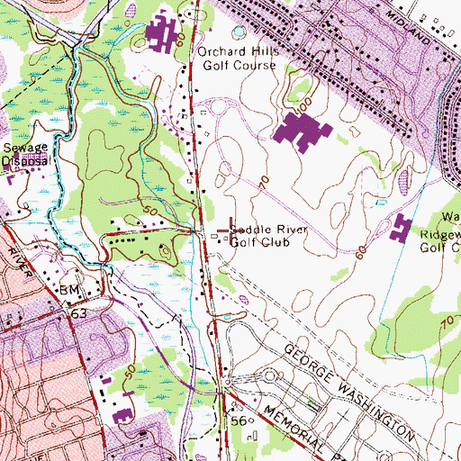 Topographic Map of Saddle River Golf Club, NJ