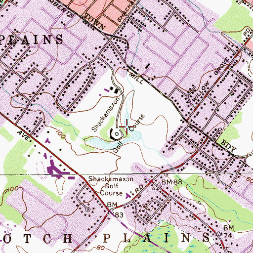Topographic Map of Shackamaxon Golf Course, NJ