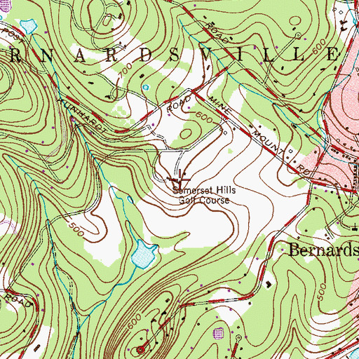 Topographic Map of Somerset Hills Golf Course, NJ