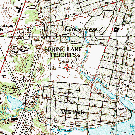 Topographic Map of Spring Lake Country Club, NJ
