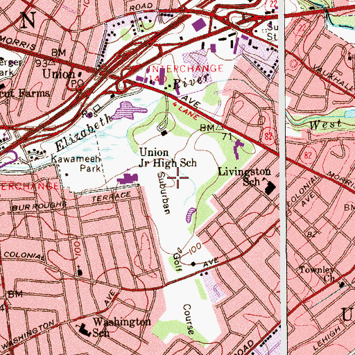 Topographic Map of Suburban Golf Course, NJ