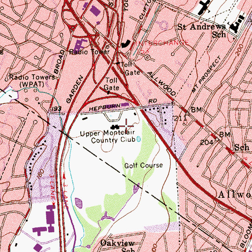 Topographic Map of Upper Montclair Country Club, NJ