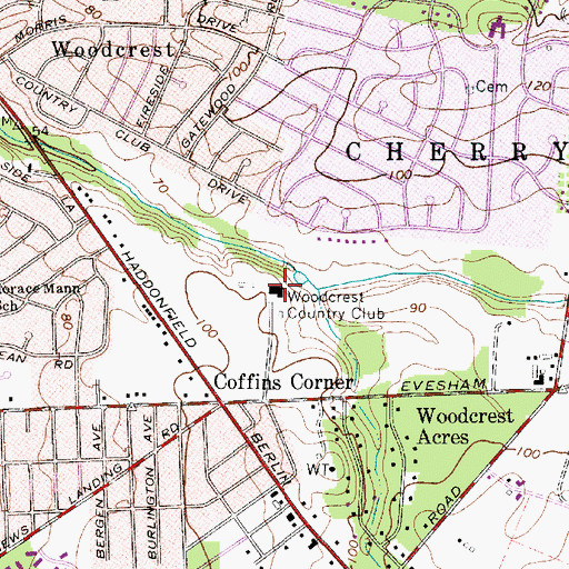 Topographic Map of Woodcrest Country Club, NJ