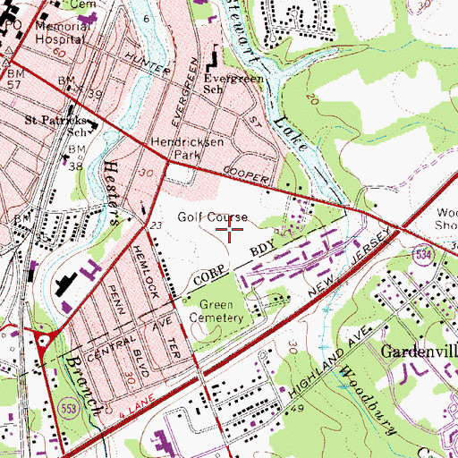 Topographic Map of Woodbury Country Club, NJ