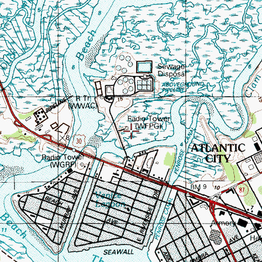 Topographic Map of WFPG-AM (Atlantic City), NJ